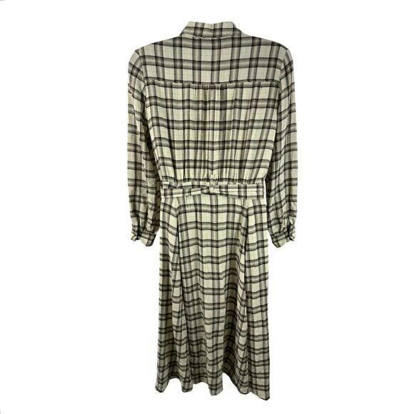 Sezane Lauretta Cream Casablanca Plaid Wool Blend Flannel Maxi Dress Size 42/10 - Picture 2 of 16